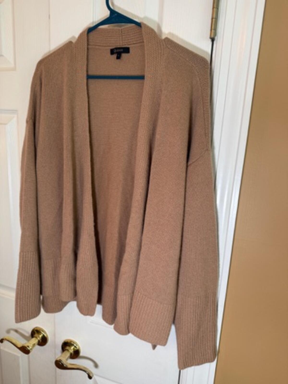 Quince 100% Cashmere Open Front Cardigan Sweater Women’s Large Camel Tan Relaxed