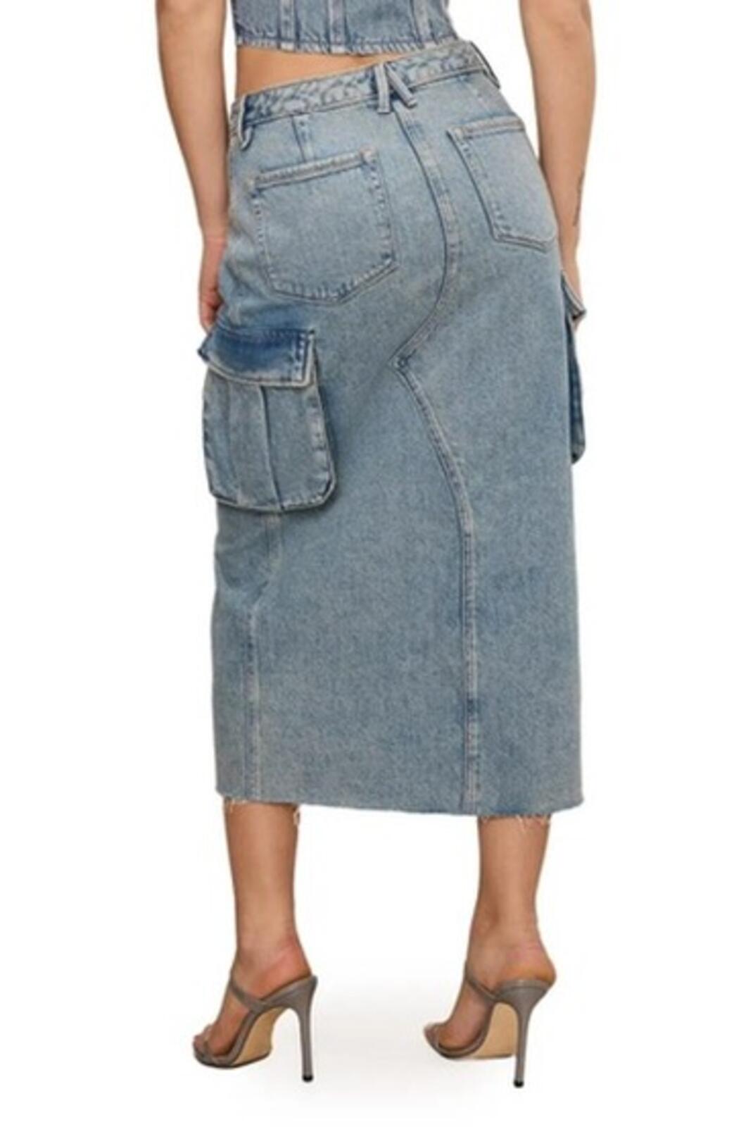 Good American Denim Cargo Midi Skirt with Pockets