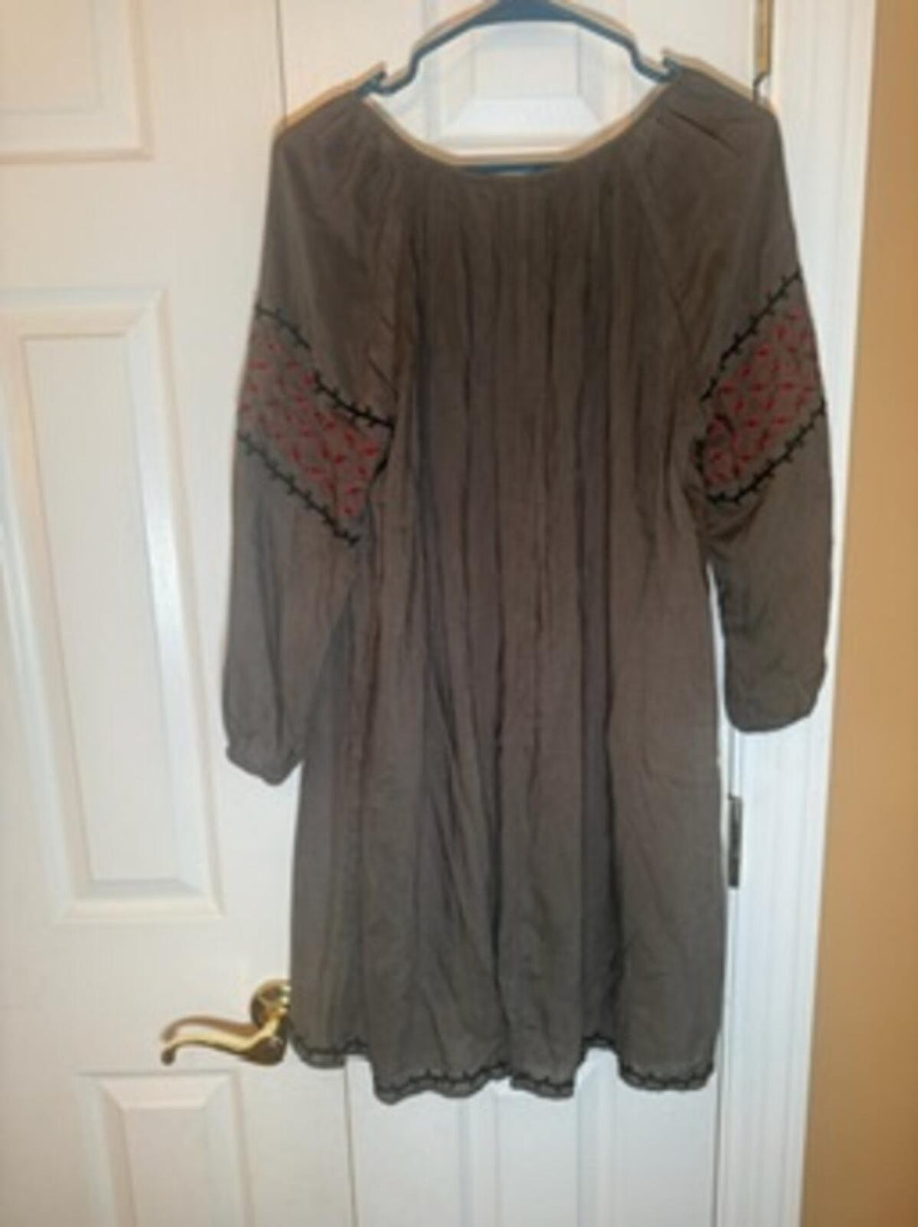 Entro Womens Gray Embroidered Boho Tunic Dress M Long Sleeve