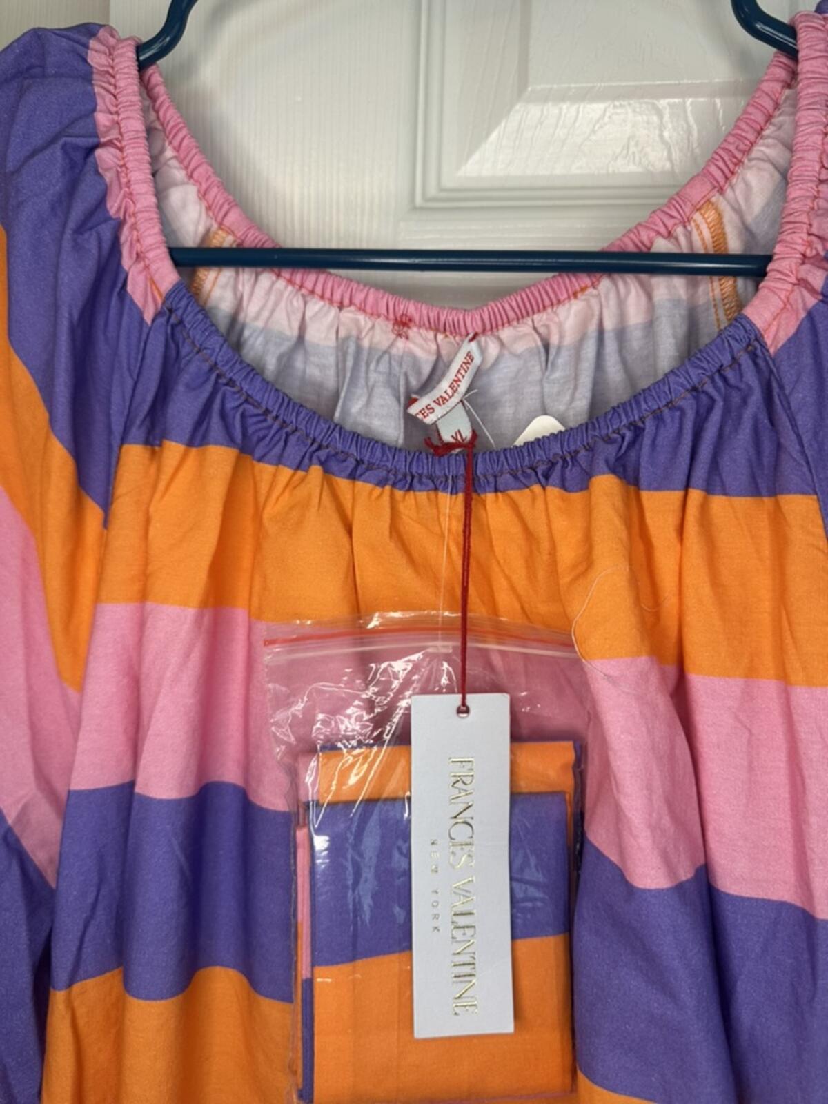 Frances Valentine Striped Puff Sleeve Midi Dress with Belt