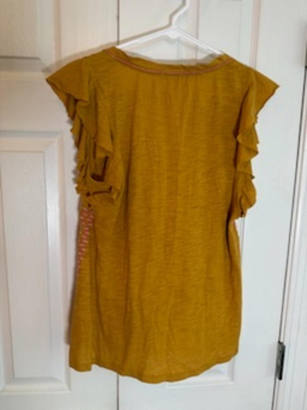 Sundance Mustard Yellow Embroidered Flutter Sleeve Boho Top