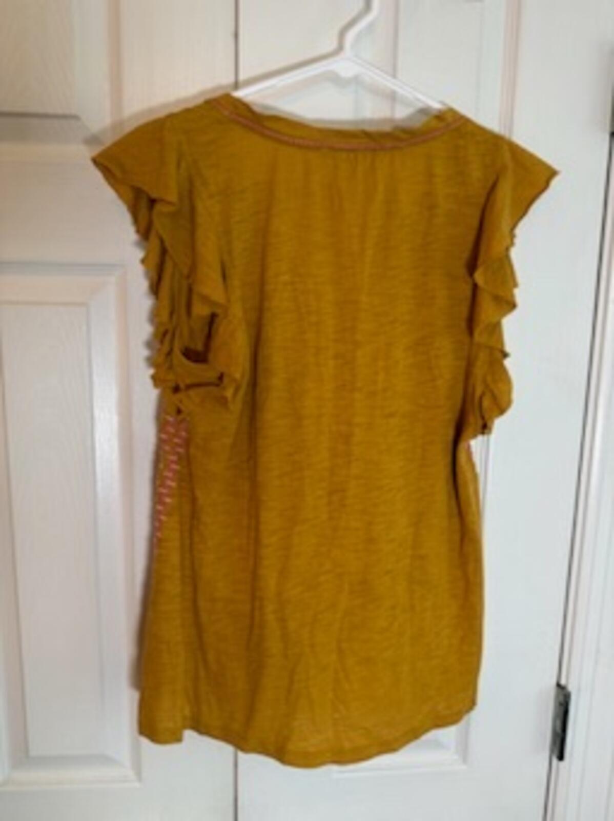 Sundance Mustard Yellow Embroidered Flutter Sleeve Boho Top