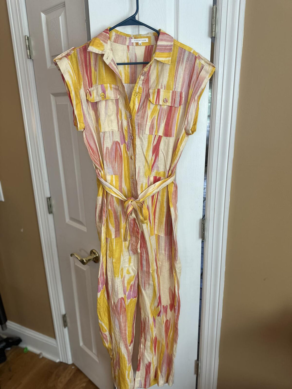 Little Lies Linen Jumpsuit with Tie Waist, Size L