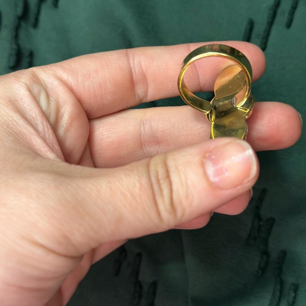 Triple White Buffalo Brass Ring