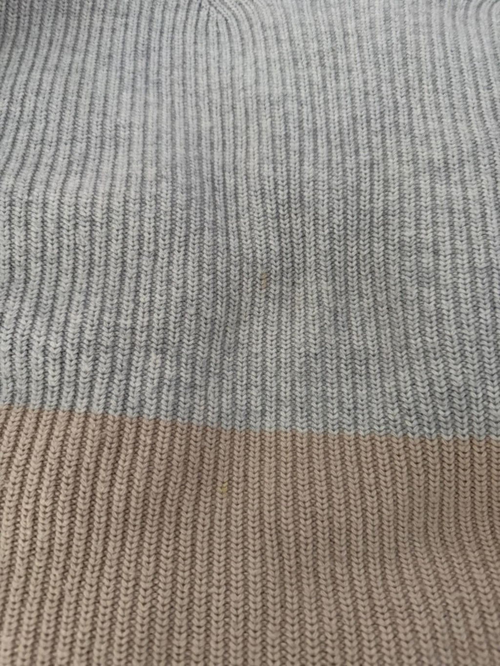 Tuckernuck Light Gray Ribbed Sweater with Beige Stripe