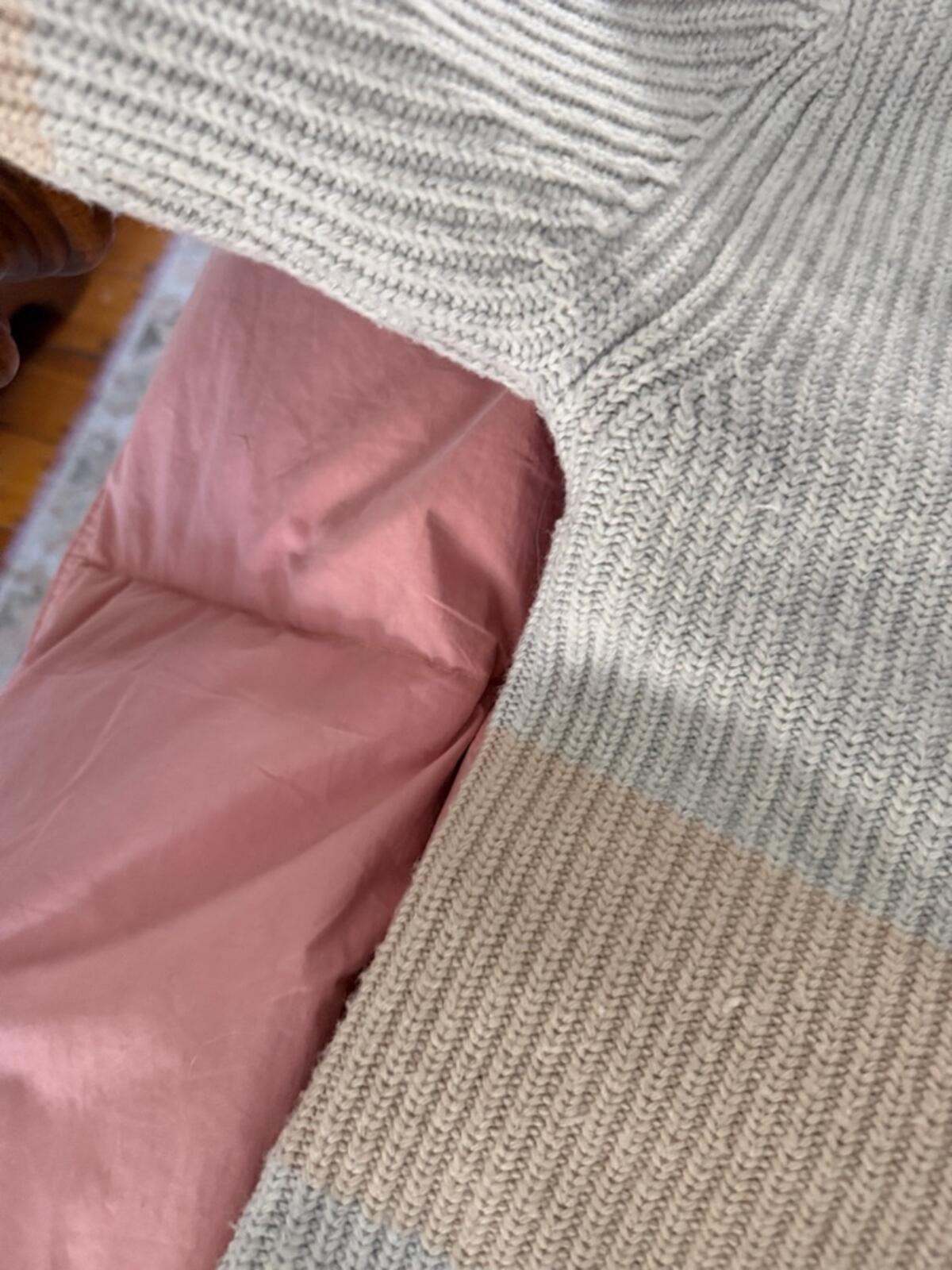 Tuckernuck Light Gray Ribbed Sweater with Beige Stripe