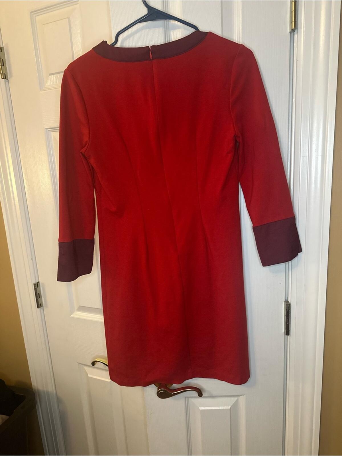 Boden Two-Tone Red Bow-Neck Long-Sleeve Dress