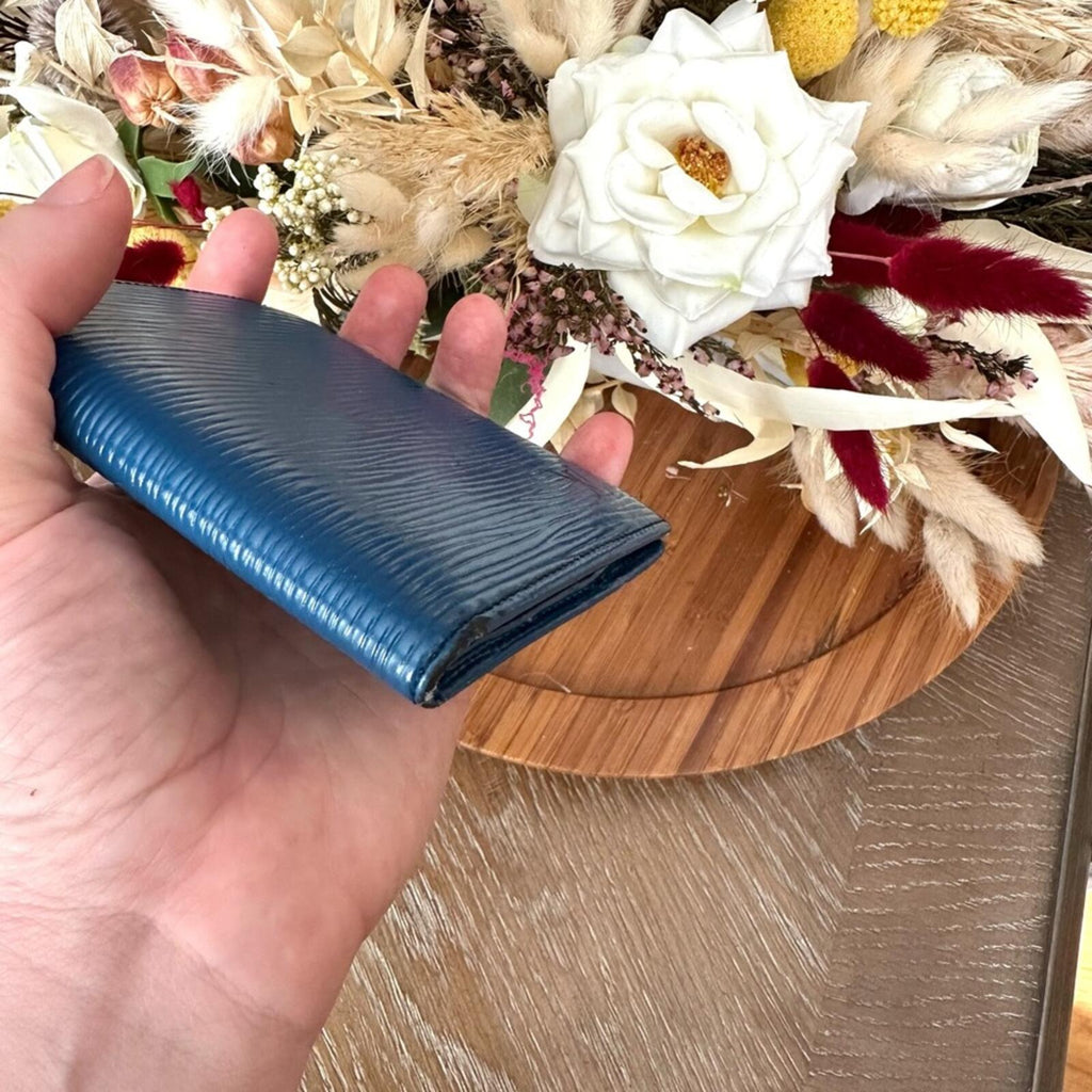 Authentic Louis Vuitton Blue Epi Leather Bi-Fold Wallet