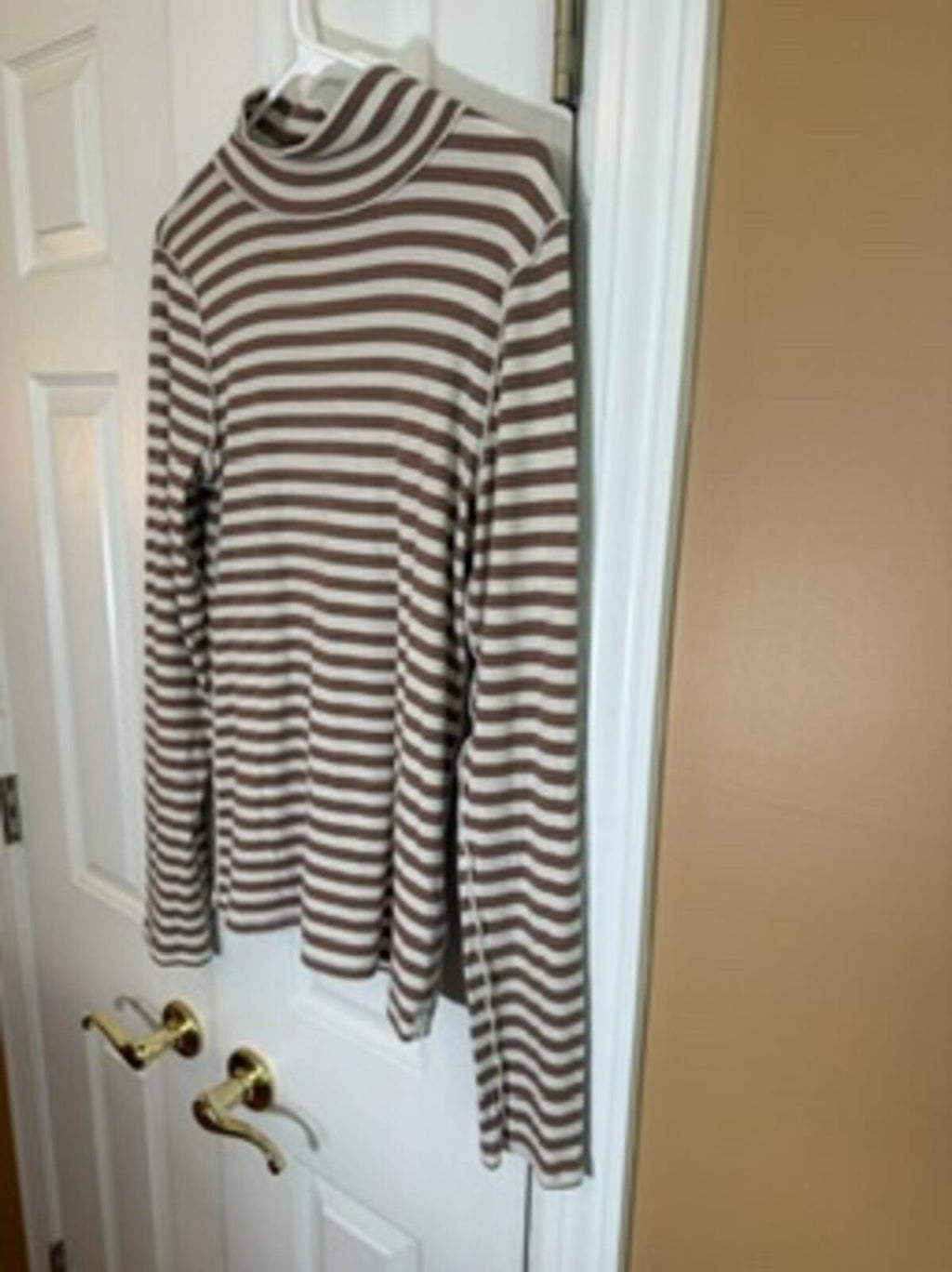 We The Free by Free People XL Brown Cream Striped Mock Neck Long Sleeve Top