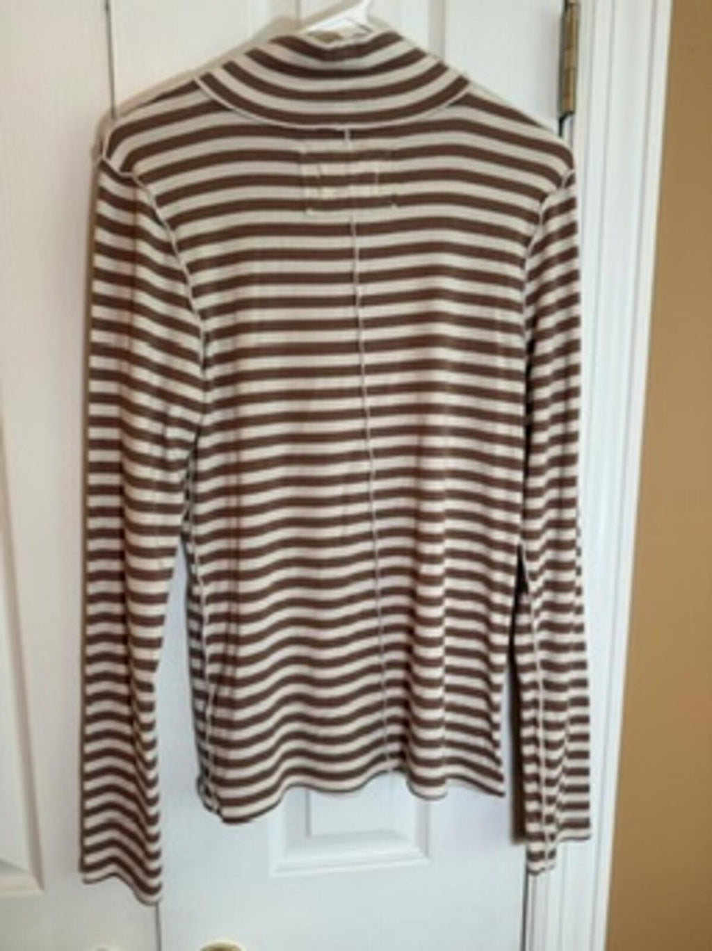 We The Free by Free People XL Brown Cream Striped Mock Neck Long Sleeve Top