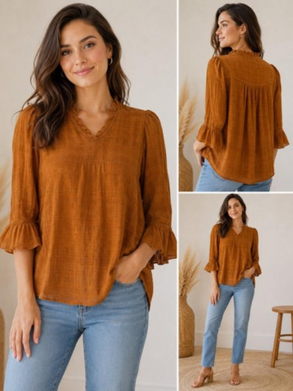 Dolan Rust Brown Textured Blouse XS