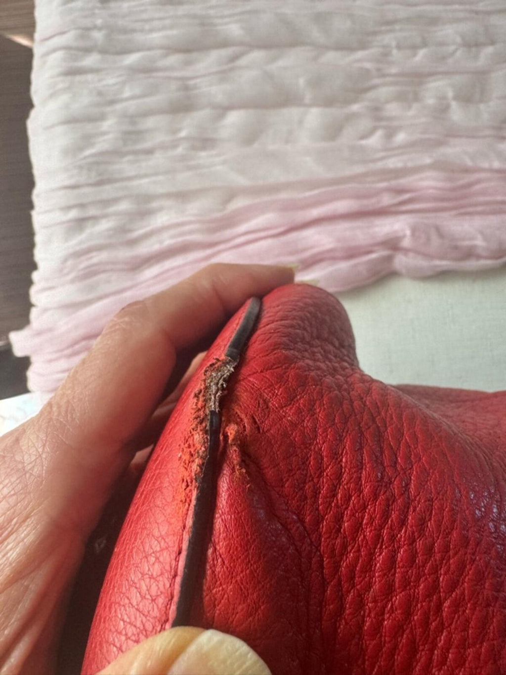 Prada Red Pebbled Leather Shoulder Bag with Striped Strap