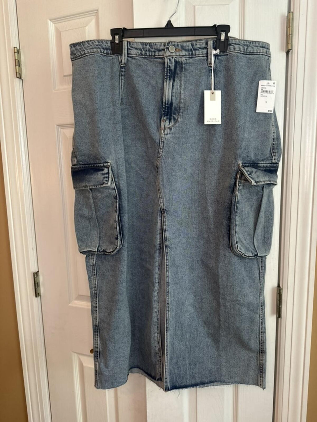 Good American Denim Cargo Midi Skirt with Pockets