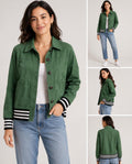Anthropologie Green Utility Jacket with Striped Ribbed Cuffs