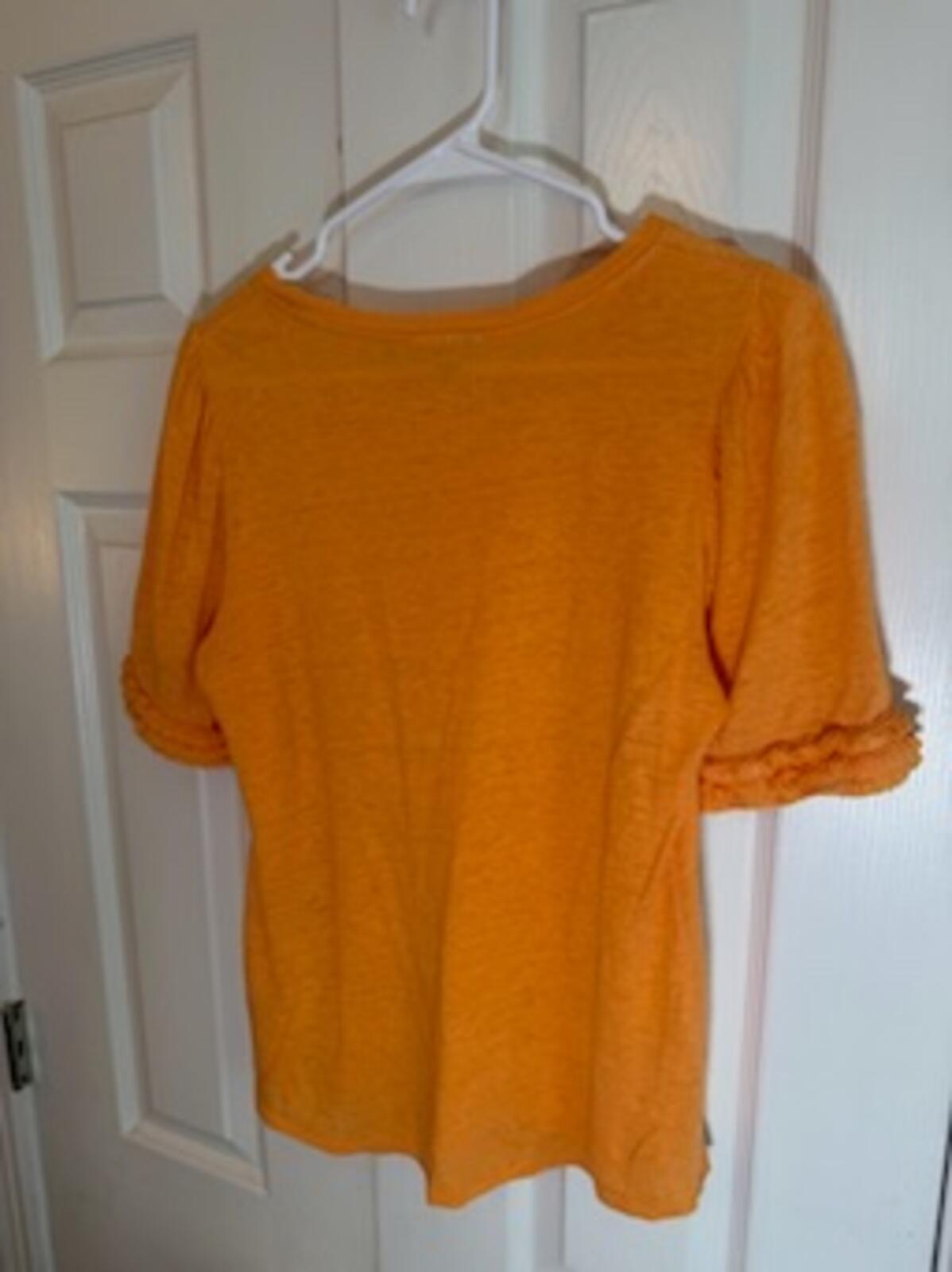 Chico’s Linen Blend Orange Ruffle Sleeve Top Women’s Size 0