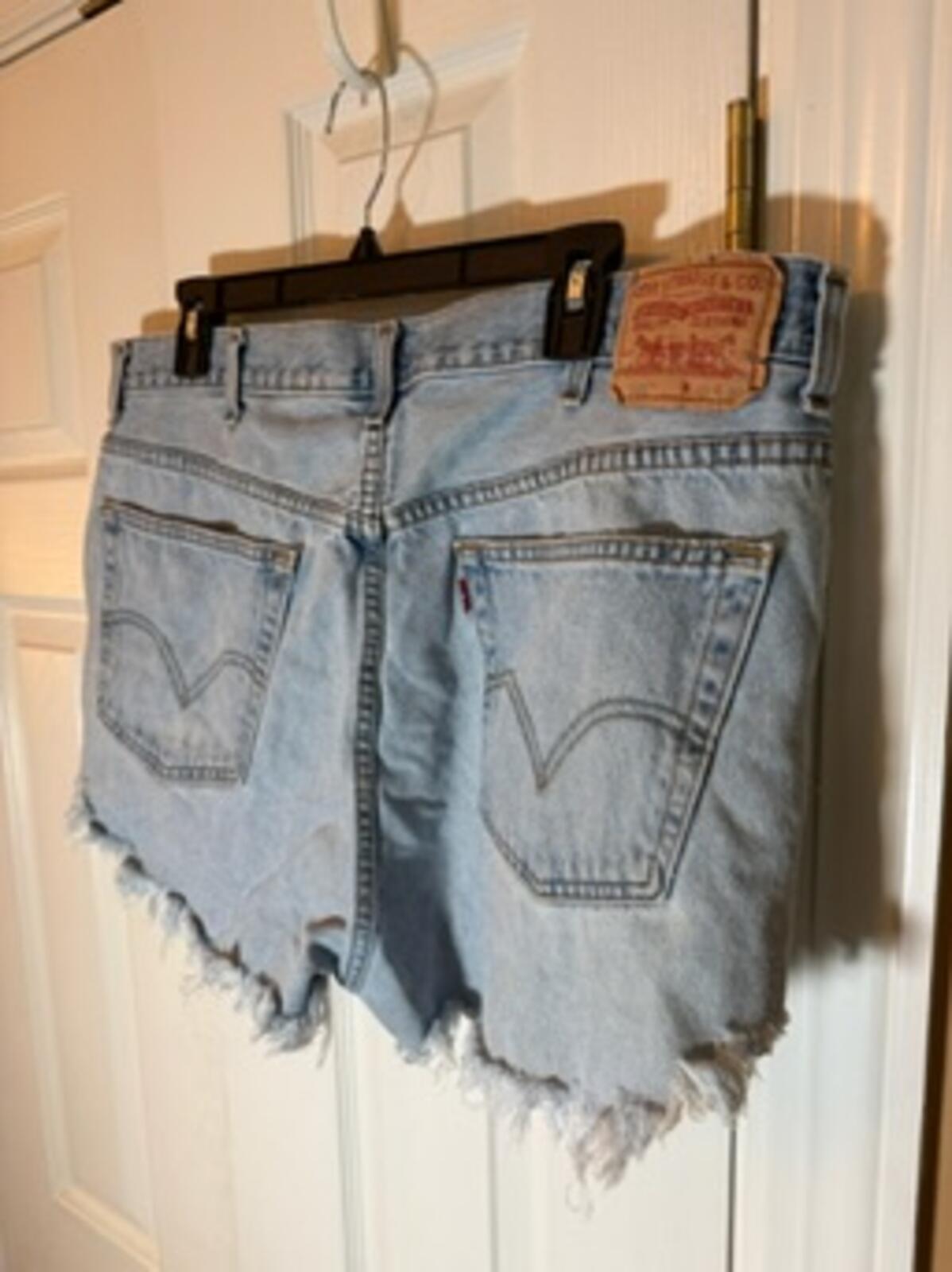 LEvi Light Blue Denim Cutoff Shorts with Frayed Hem