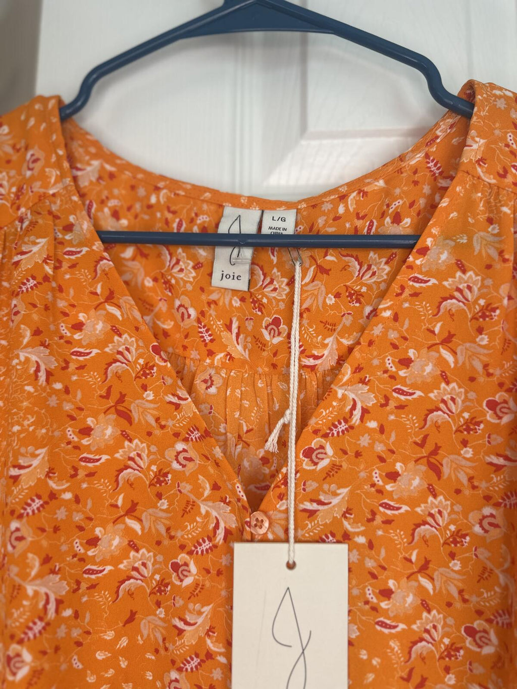 Joie Orange Floral Tie Front Blouse Size Large