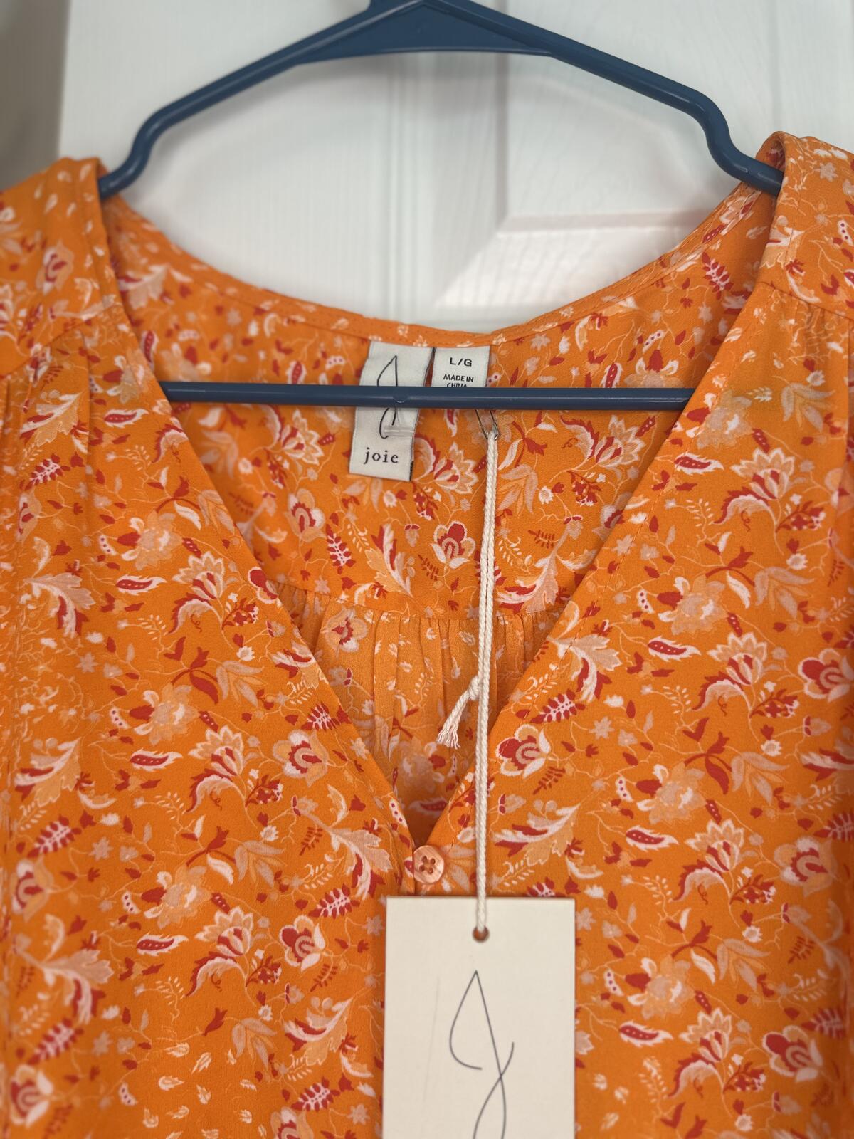 Joie Orange Floral Tie Front Blouse Size Large