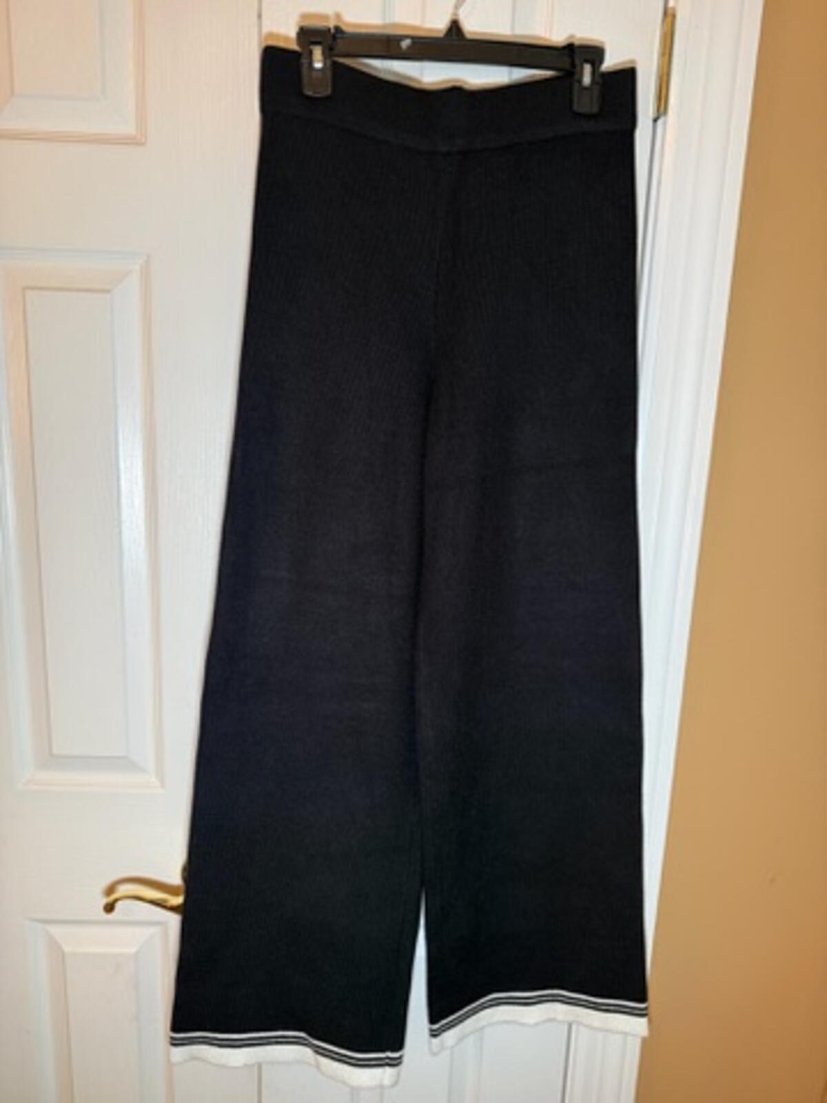 English Factory Women's Black Ribbed Knit Wide Leg Pants M