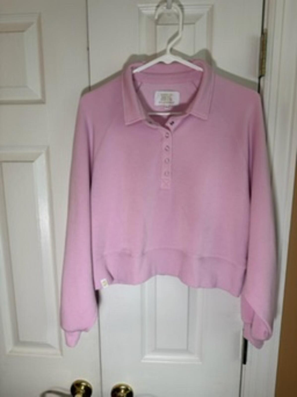 Simply Southern Pink Snap Collar Cropped Pullover Sweatshirt Women’s Soft Casual