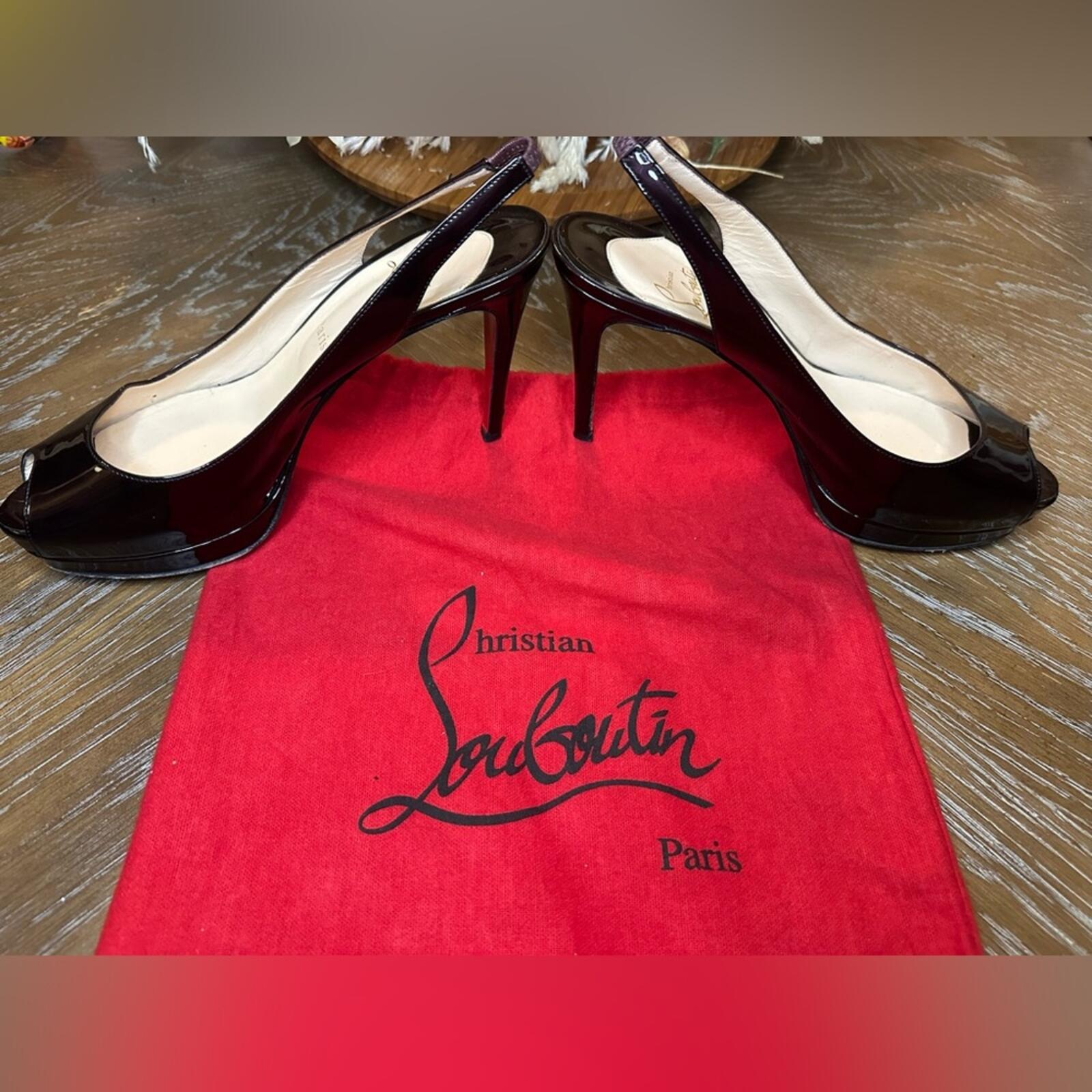 Christian Louboutin Burgundy Patent Peep-Toe Slingback Heels
