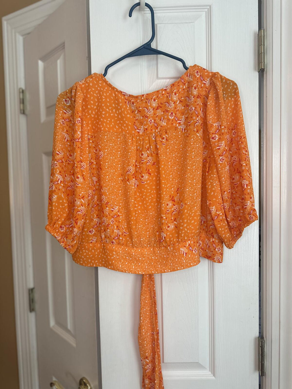 Joie Orange Floral Tie Front Blouse Size Large