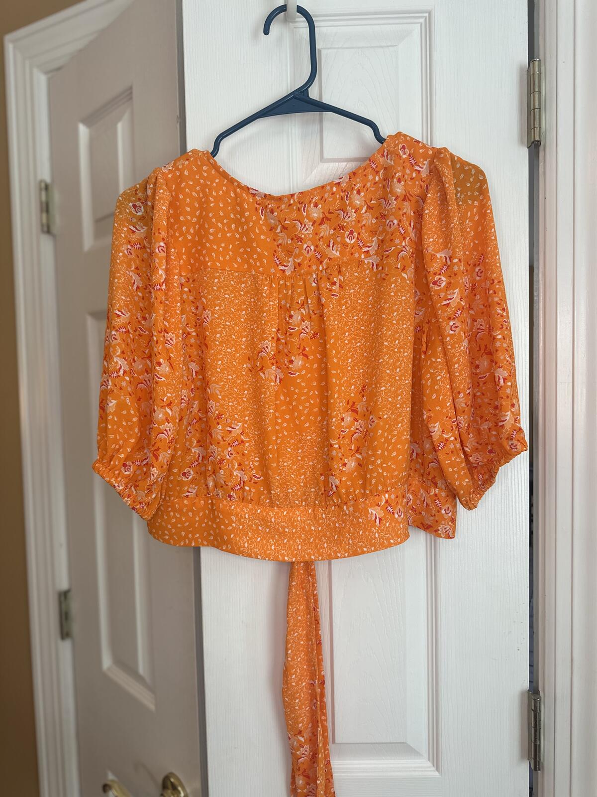 Joie Orange Floral Tie Front Blouse Size Large