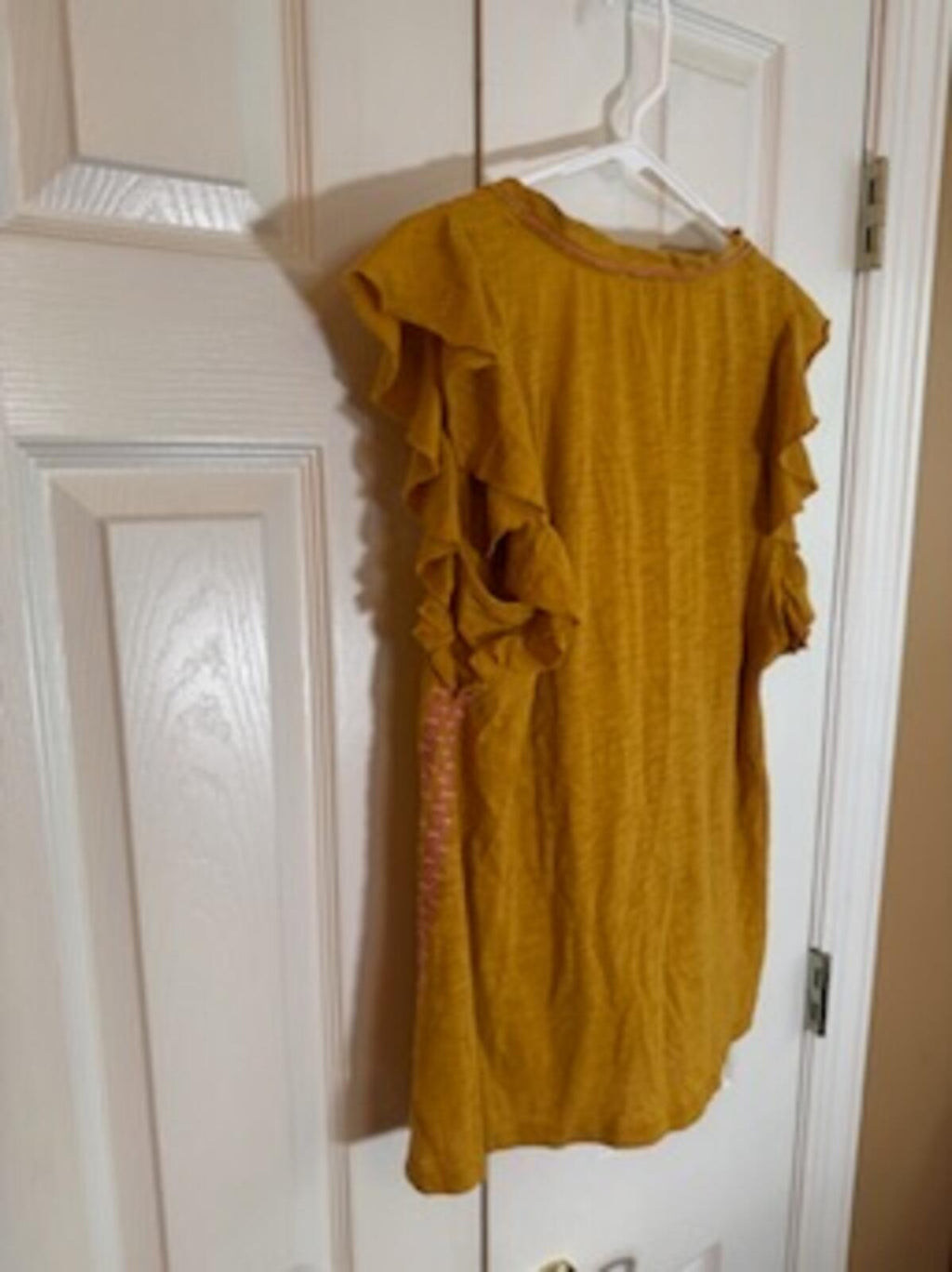 Sundance Mustard Yellow Embroidered Flutter Sleeve Boho Top