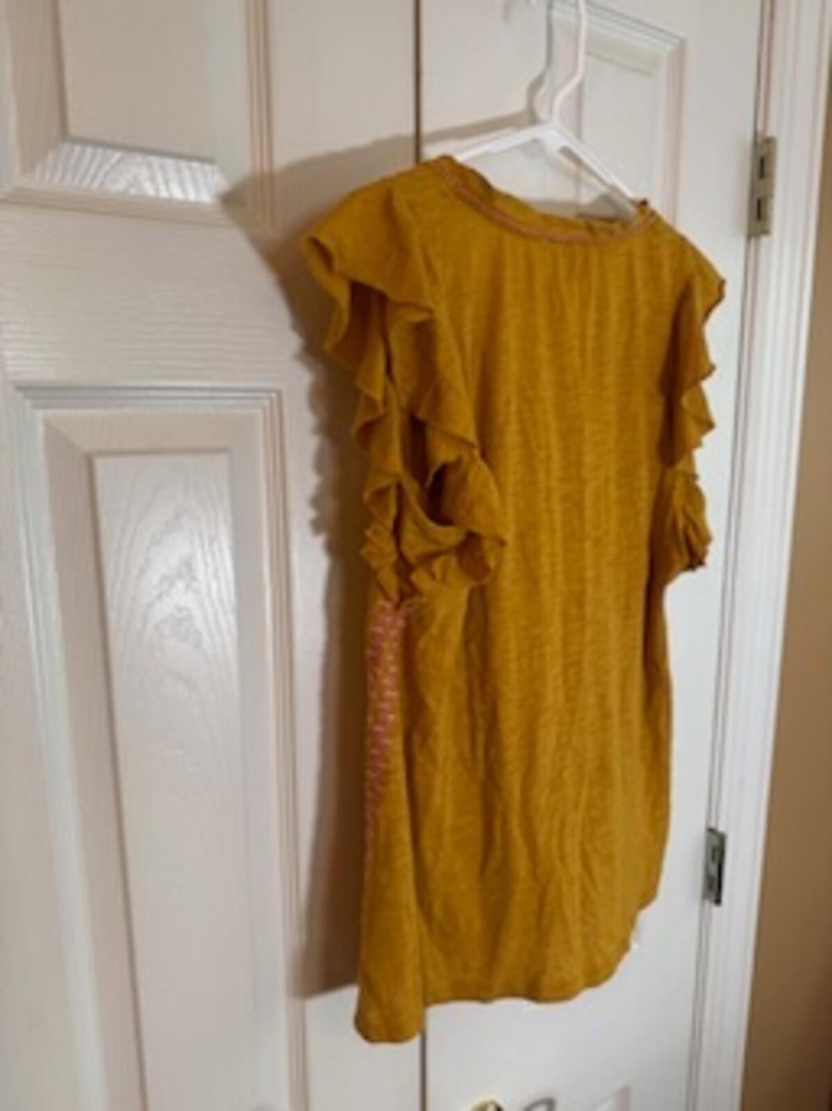 Sundance Mustard Yellow Embroidered Flutter Sleeve Boho Top