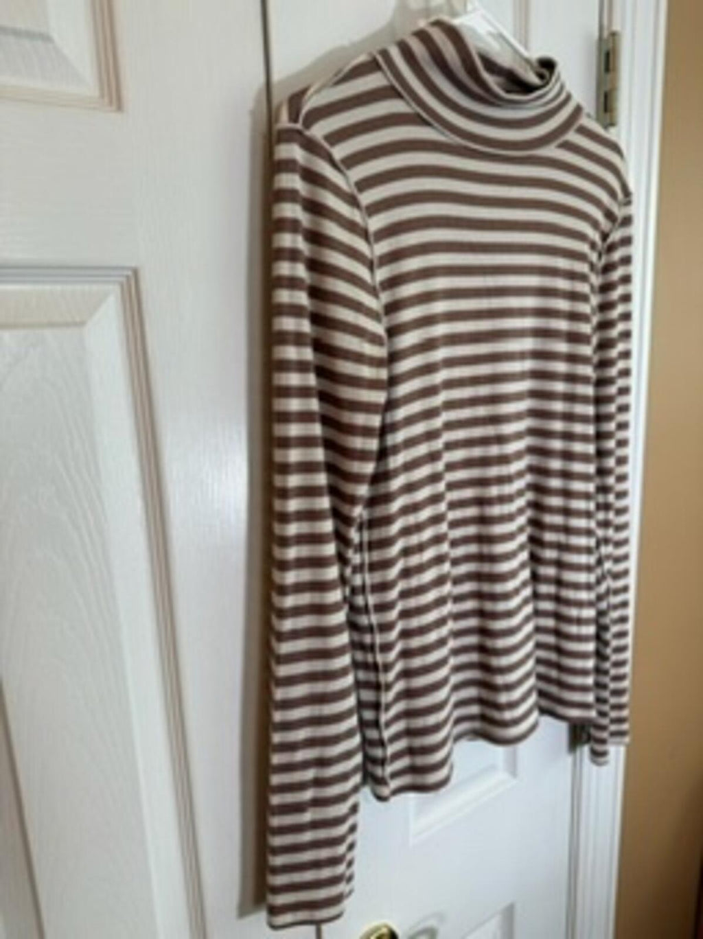 We The Free by Free People XL Brown Cream Striped Mock Neck Long Sleeve Top