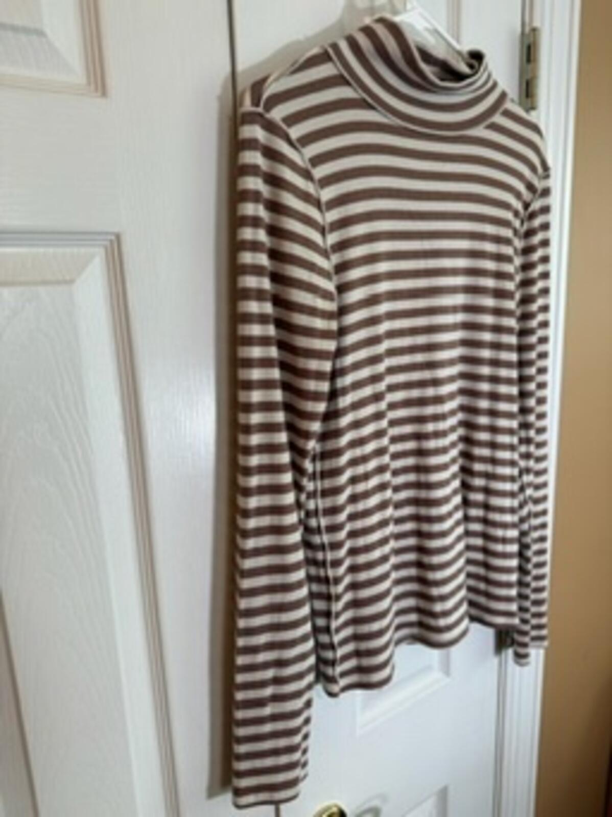 We The Free by Free People XL Brown Cream Striped Mock Neck Long Sleeve Top