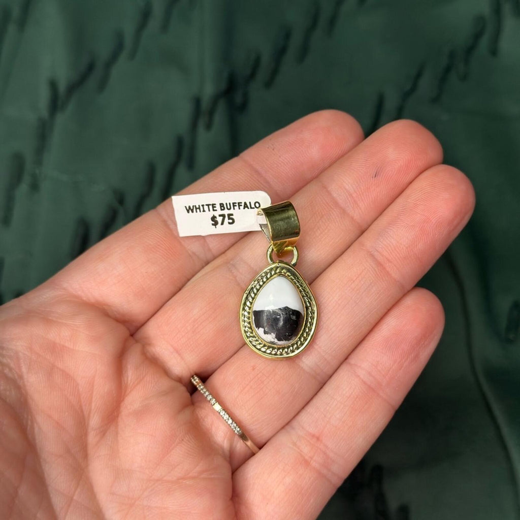 White Buffalo Brass Pendant