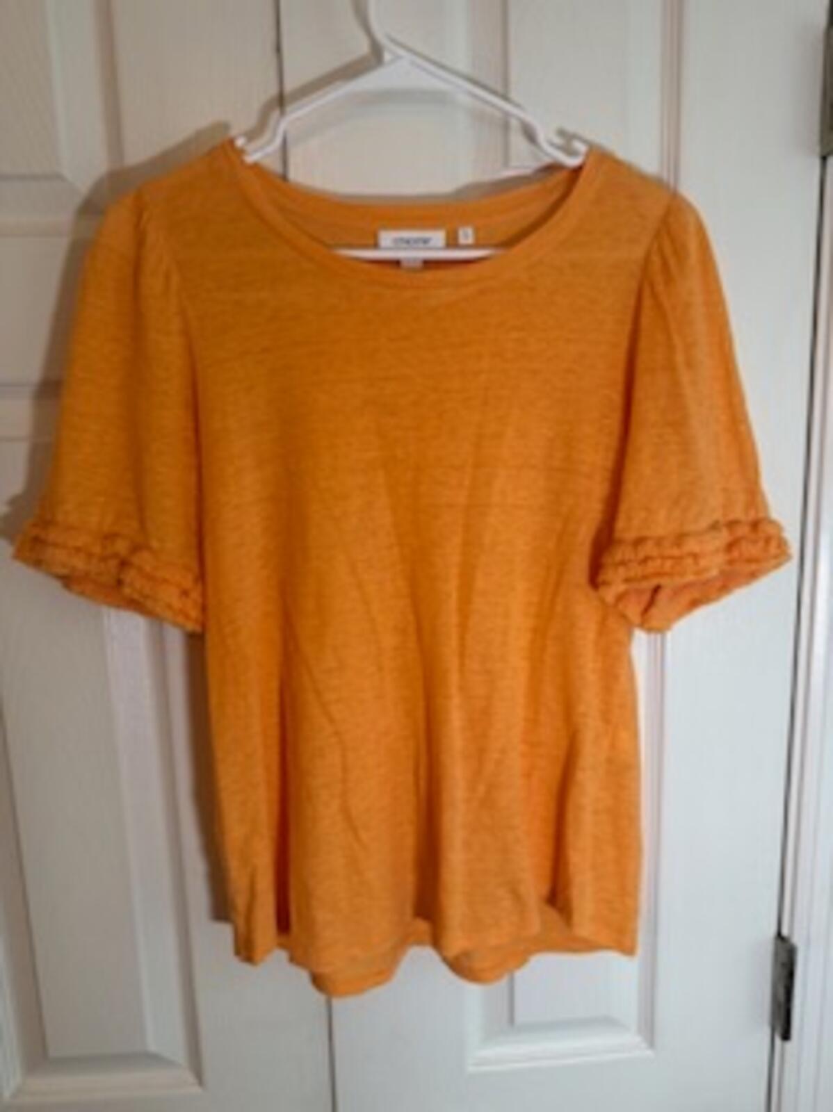 Chico’s Linen Blend Orange Ruffle Sleeve Top Women’s Size 0