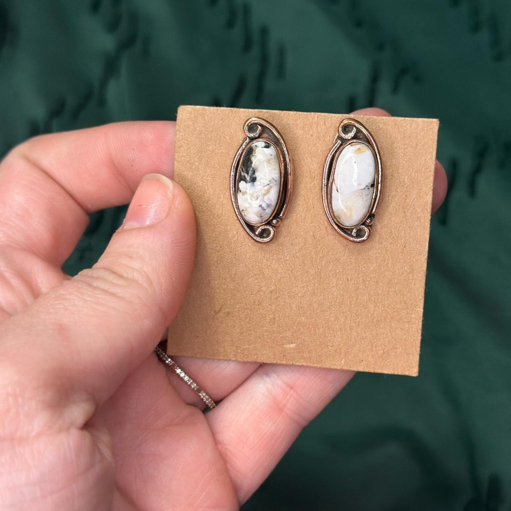 White Buffalo and Copper Earrings