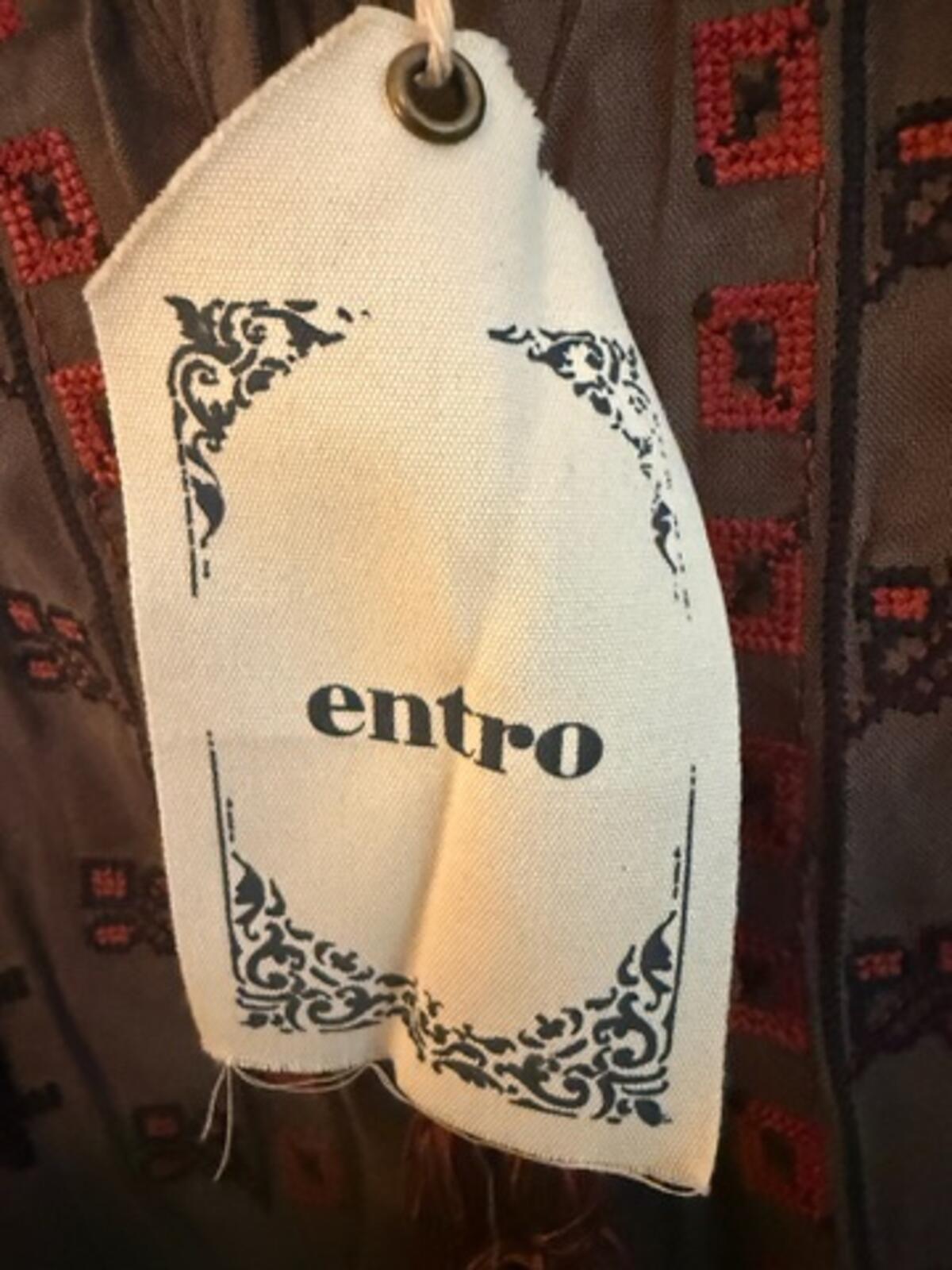 Entro Womens Gray Embroidered Boho Tunic Dress M Long Sleeve