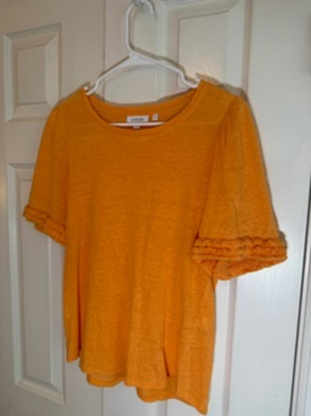 Chico’s Linen Blend Orange Ruffle Sleeve Top Women’s Size 0