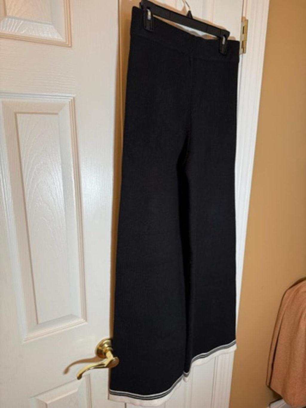 English Factory Women's Black Ribbed Knit Wide Leg Pants M
