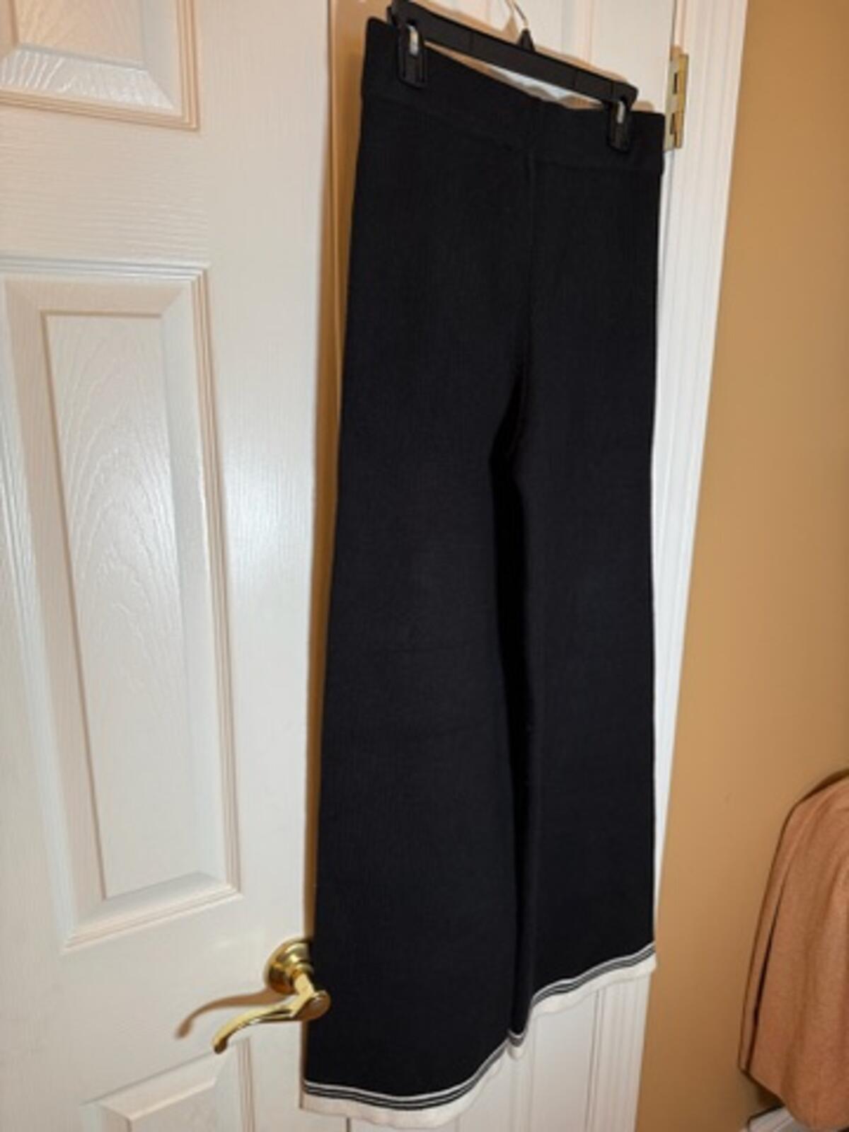 English Factory Women's Black Ribbed Knit Wide Leg Pants M