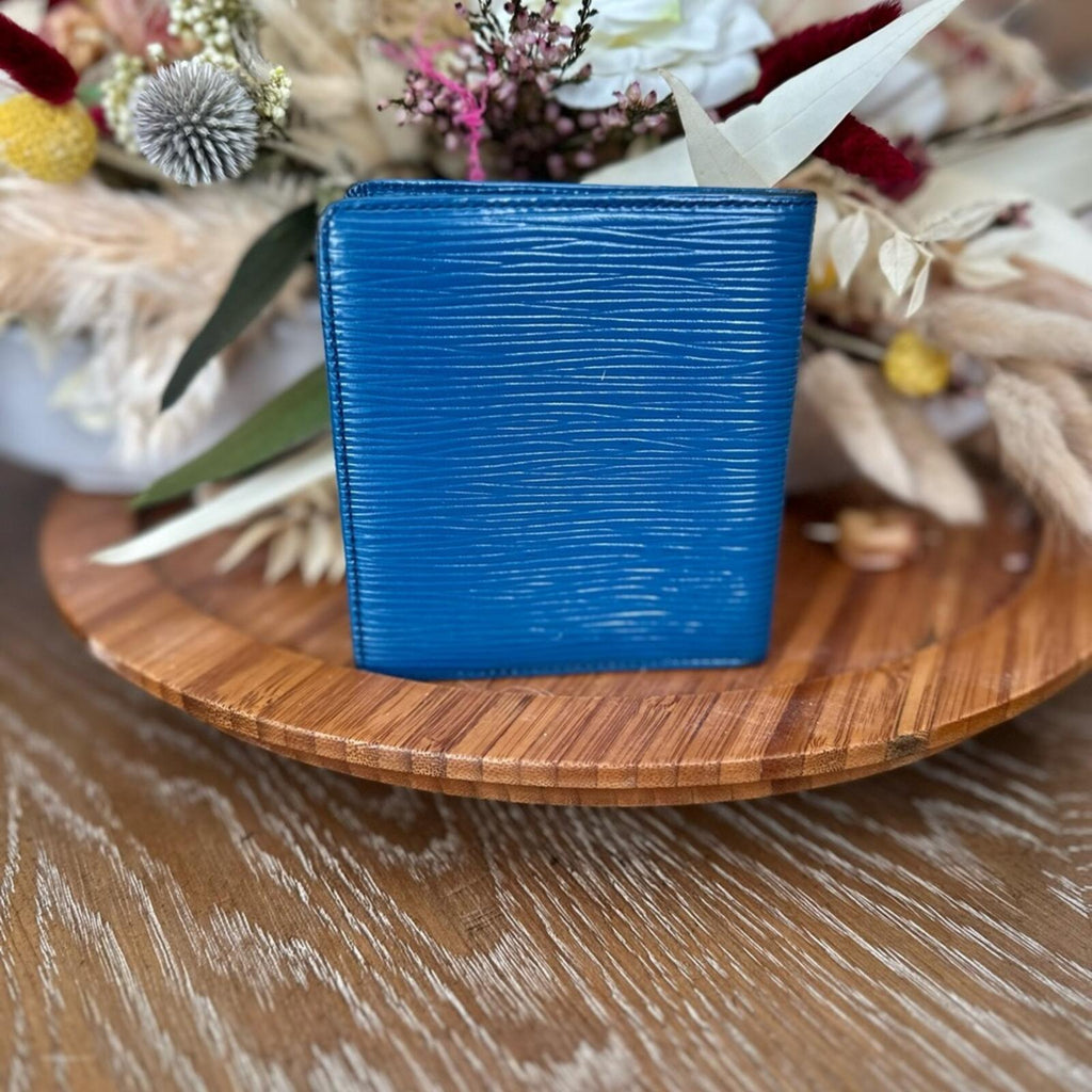 Authentic Louis Vuitton Blue Epi Leather Bi-Fold Wallet