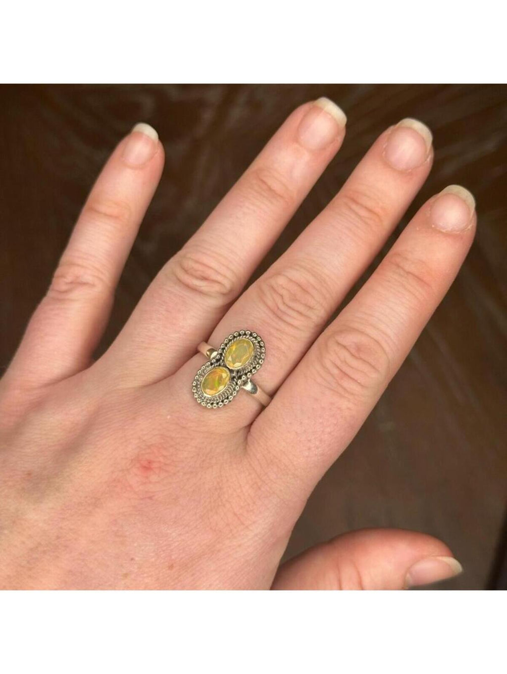 Double ethiopian Opal Stone Silver Ring Size 9