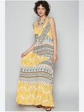 POL Yellow and White Patterned Sleeveless Maxi Dress