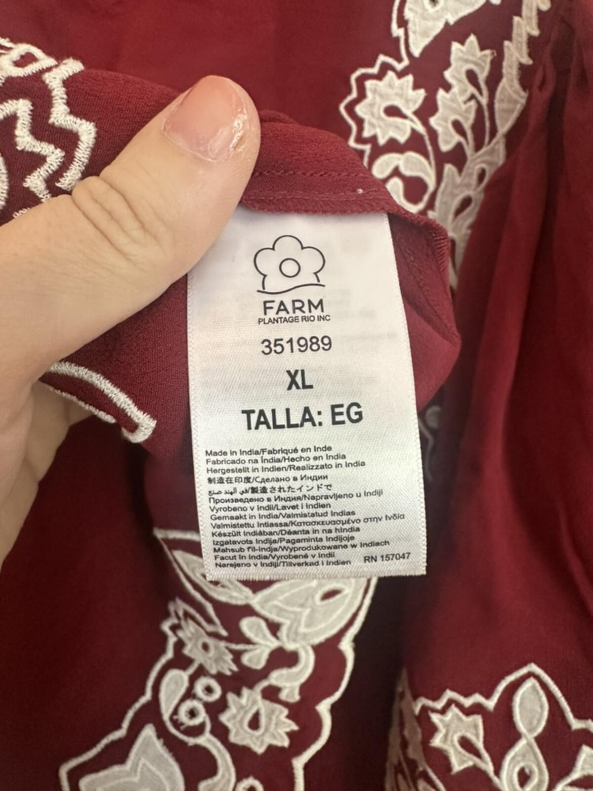 FARM Rio Embroidered Burgundy Blouse with Scalloped Edges