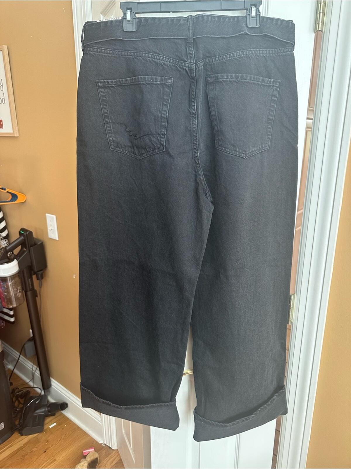 Free People Black Wide Leg Belted Jeans
