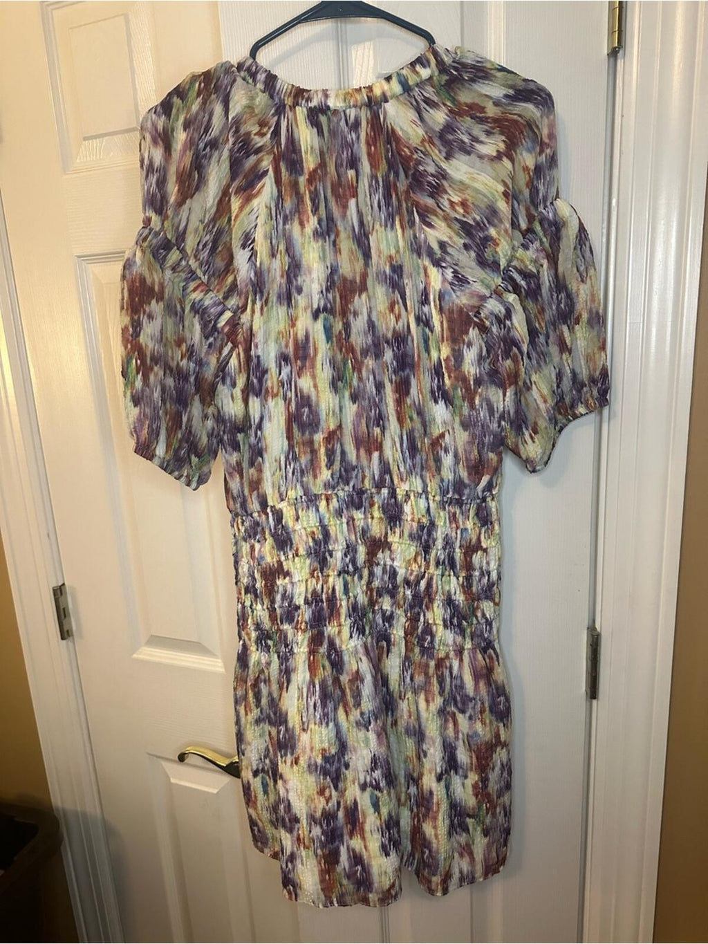 Tanya Taylor Multicolor Smocked Neck Puff Sleeve Mini Dress