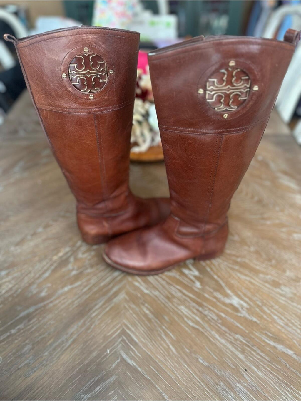 Tory Burch Kiernan Brown Leather Riding Boots
