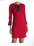 Boden Two-Tone Red Bow-Neck Long-Sleeve Dress