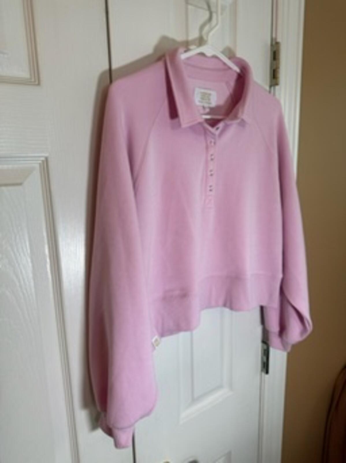 Simply Southern Pink Snap Collar Cropped Pullover Sweatshirt Women’s Soft Casual