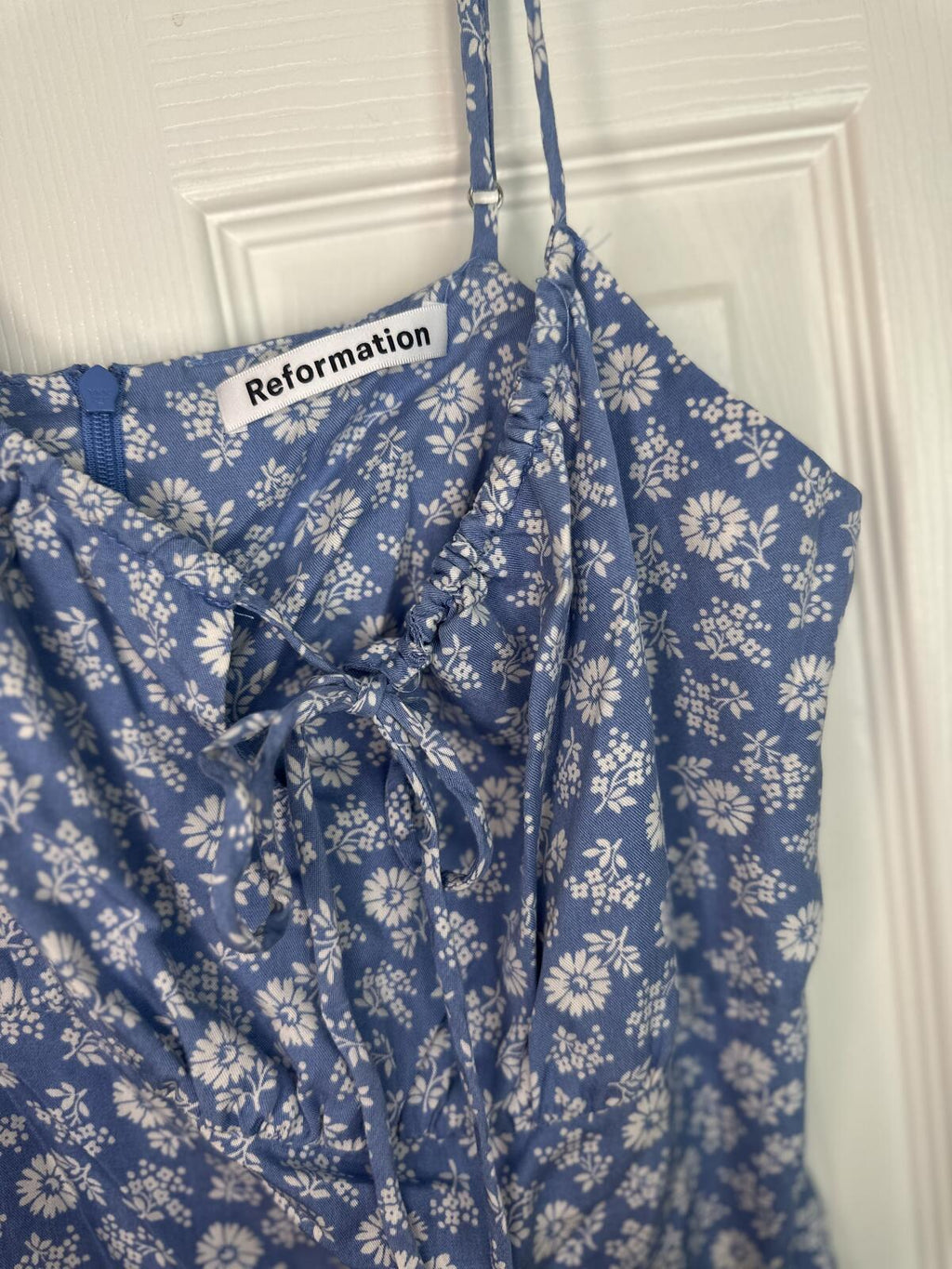Reformation Blue Floral Mini Dress with Spaghetti Straps