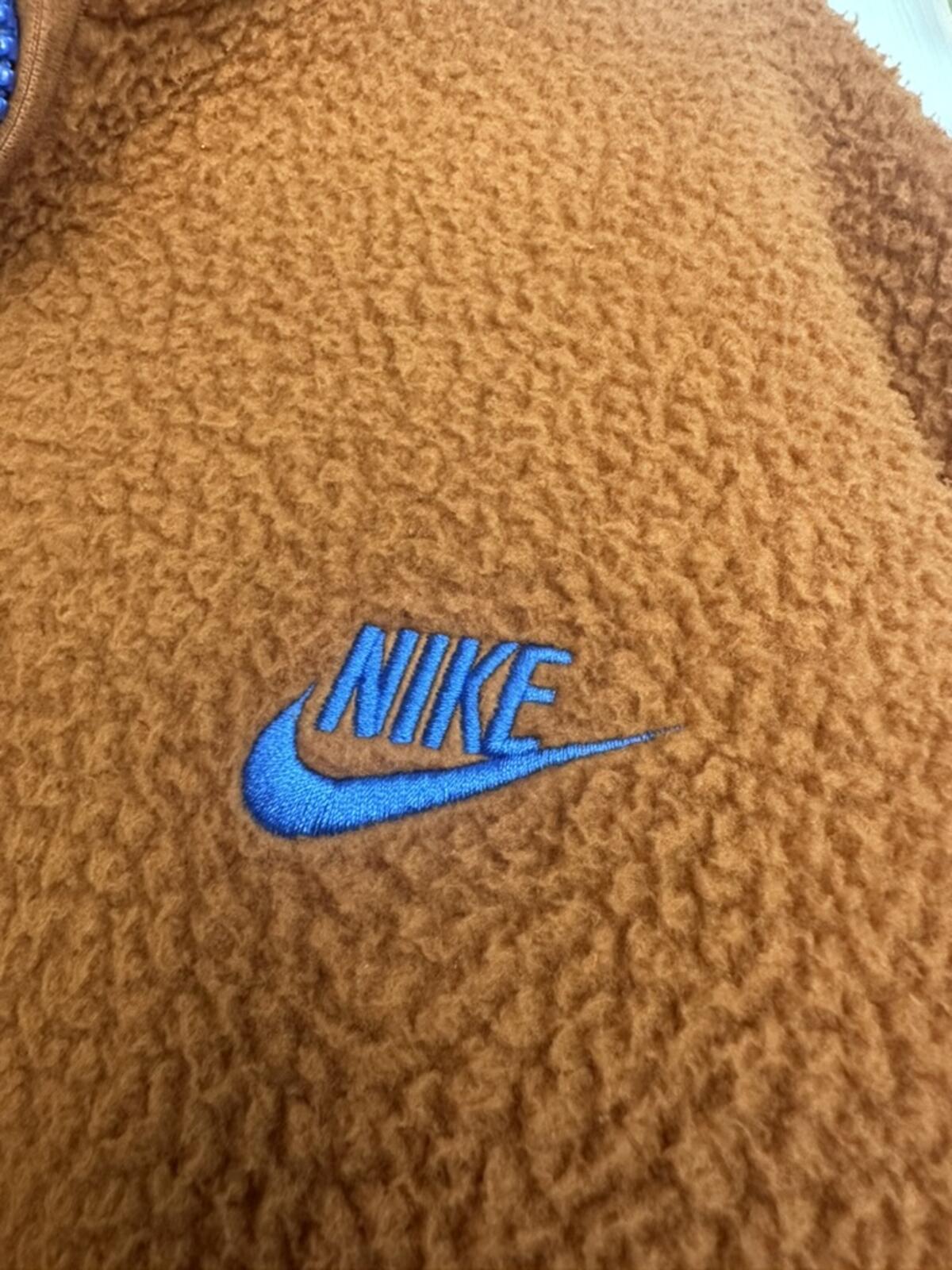 Nike Brown Sherpa Fleece Jacket with Red Nylon Accents