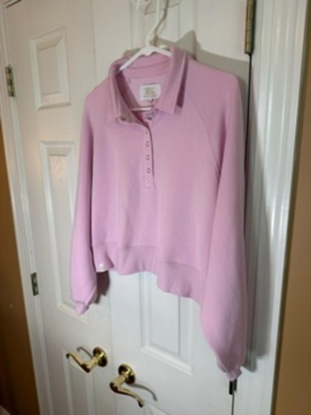 Simply Southern Pink Snap Collar Cropped Pullover Sweatshirt Women’s Soft Casual